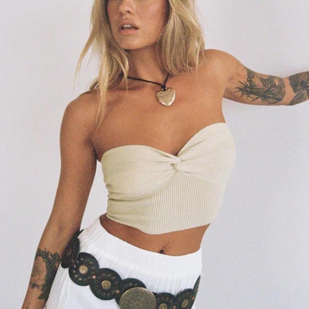 Princess Polly Beige Twist-Front Crop Top